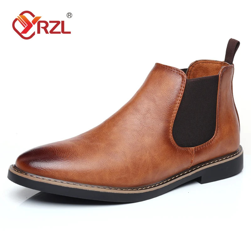 YRZL 39~47 Men Chelsea Boots Retro Comfortable PU Leather Ankle Boots Men 2024 Fashion Black Brown Mens Boots 241213