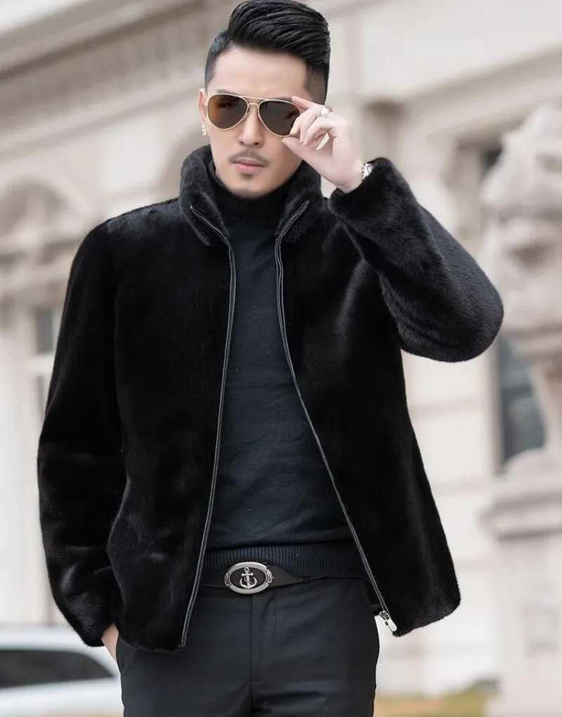 Autumn and winter mens faux fur coat Korean fashion ultra-thin clothing brown fluffy warm jacket casual mens top hot jacket LOOSE W241213