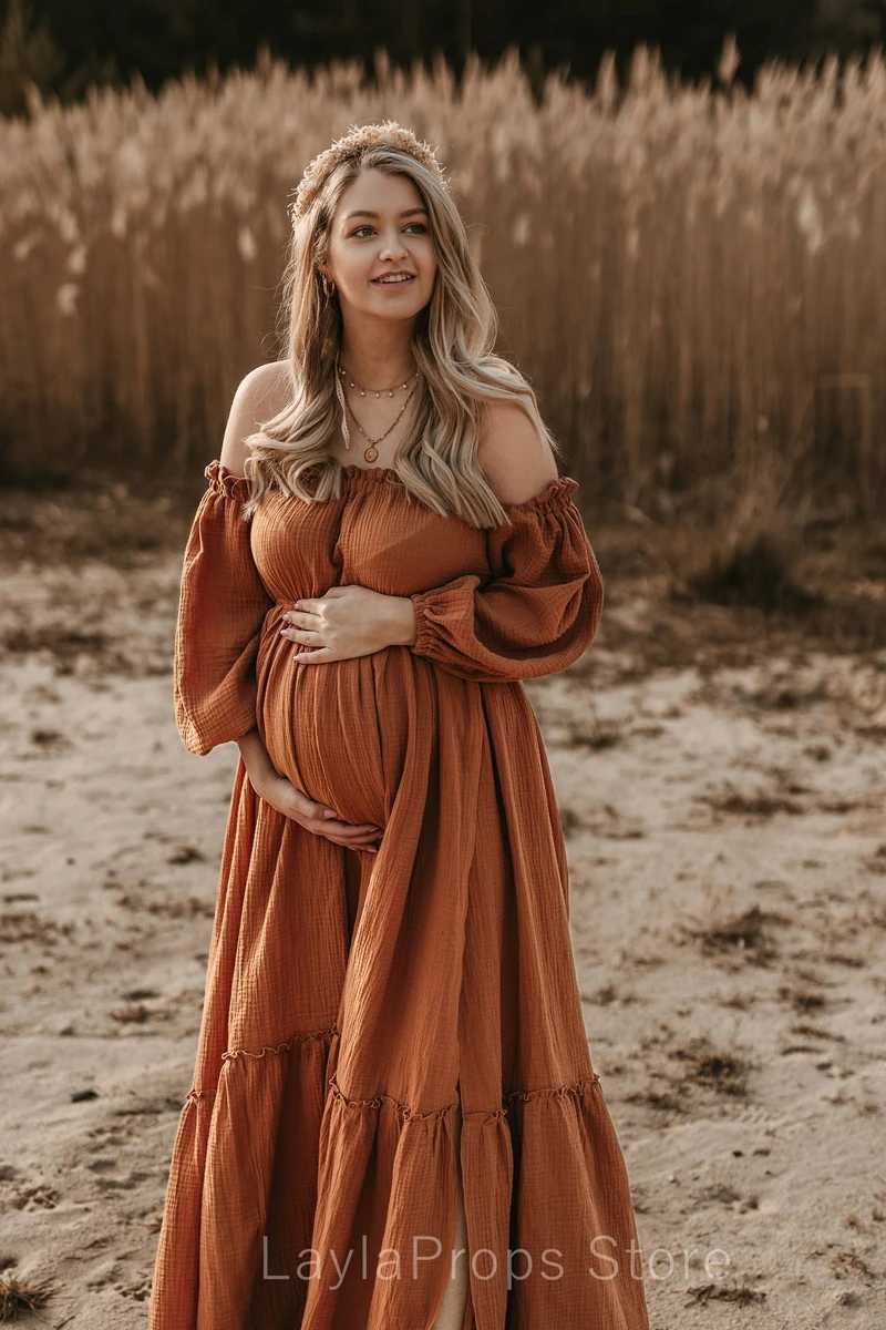 Bohemian Photo Shooting Pregnancy Dress Linen Cotton Retro Loose Fitting Materni Dress Boho Sle Dress Photo Shoot PregnantXJ241213