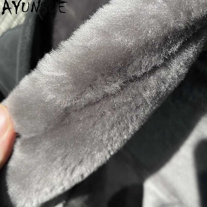 AYUNSUE mens fur coat luxury leather jacket mens winter mens clothing business casual natural sheepskin coat hooded W241213
