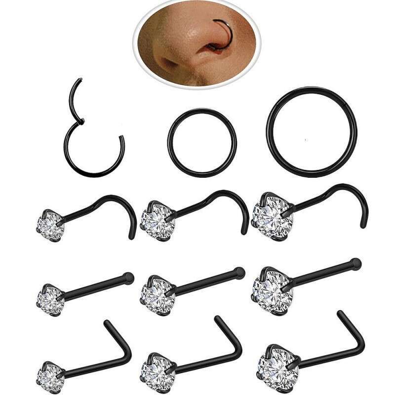 LALAVARA Fashion Nose Studs Nose Rings 12-Piece 30-Piece 24-Piece Set Stainless Steel Ear Studs Piercing Jewelry Nose Accessories