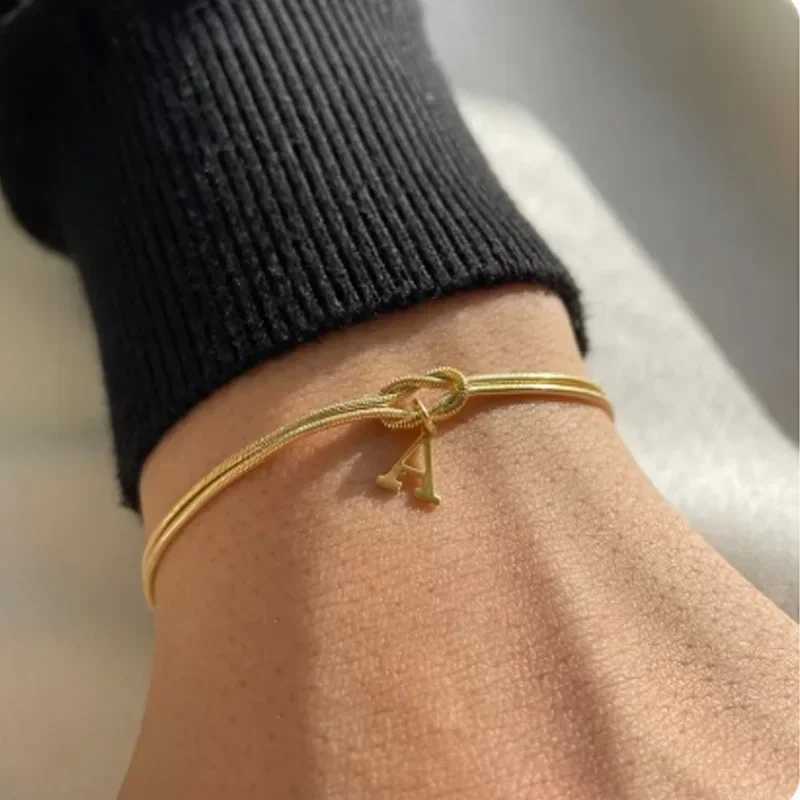 New Stainl Steel Letter A-Z Handmade Knot Bracelets for Women Men Couple Gold Color Dainty Snake Chain Charm Jewelry GiftXJ241214