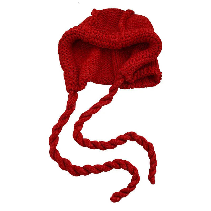 Cute Little Red Riding Hood Womens Autumn/Winter Knitted Wool Lace Earrings Korean Warm Matching Red Riding Hood 241205