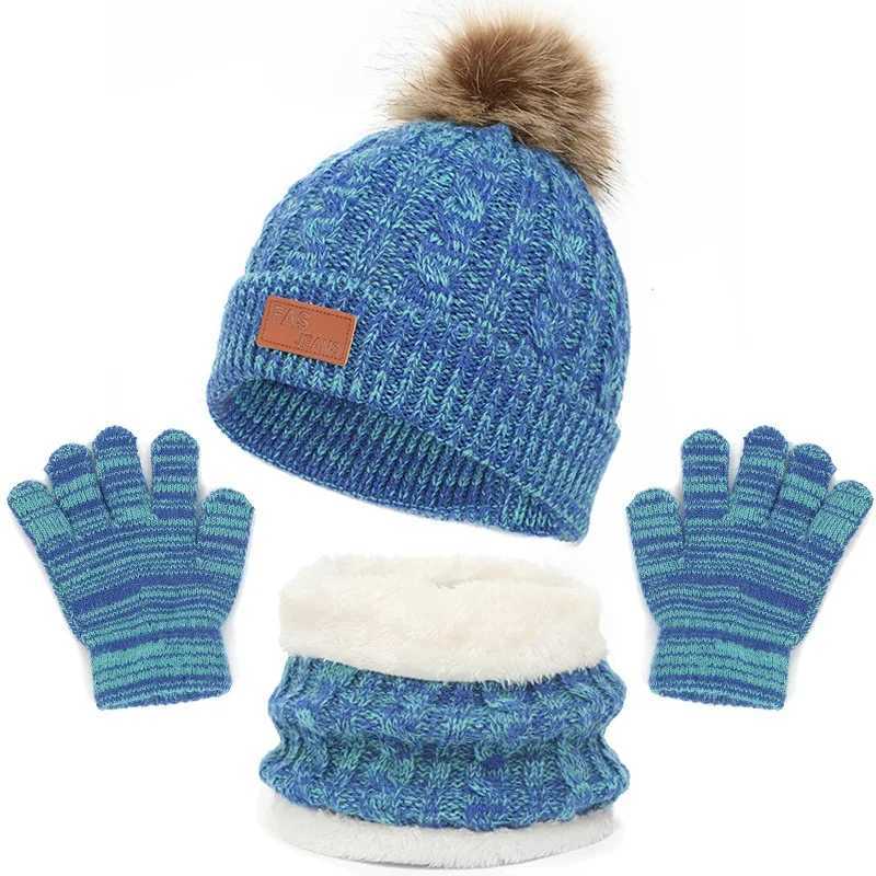 Autumn Winter Baby Knitted Hat Scarf Gloves Set 3PCS Cute Pompom Toddler Infant Bonnet Outdoor Warm Kids Accessories 1-5 Years W241213