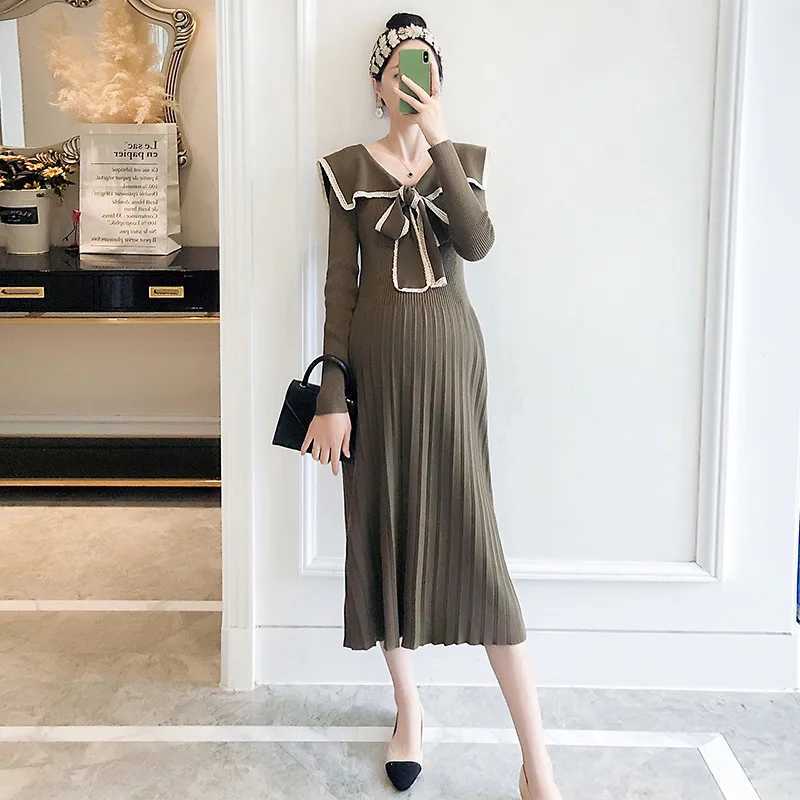 Autumn Winter Thick Warm Knitted Materni Long Dress Sweet Clothes for Pregnant Women WinterXJ241213
