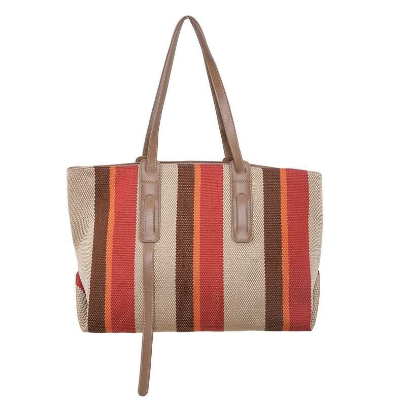 New Minimalist One Shoulder Underarm Bag, Trendy And Fashionable Canvas Striped Large Capacity Versatile Tote Bag