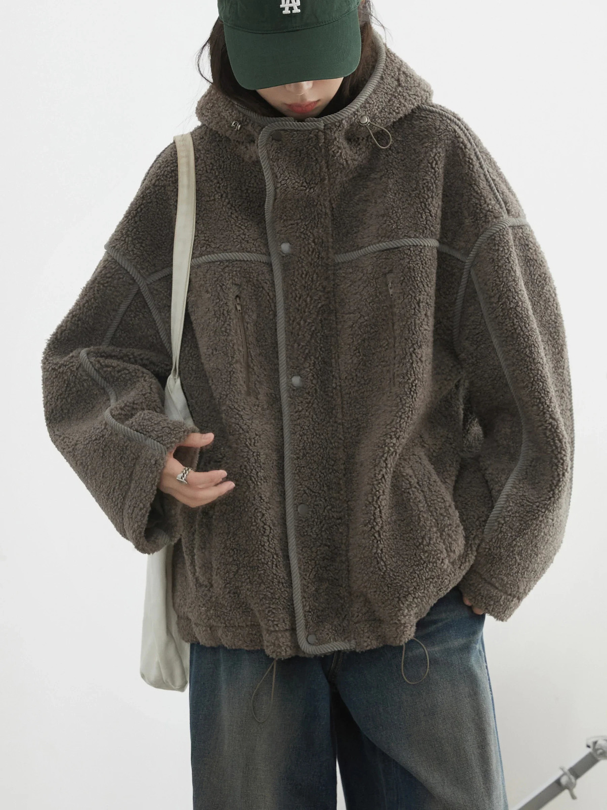 CHIC VEN Womens Solid Loose UK Hooded Stand Collar Womens Jacket Warm Womens Plush Coat Autumn 241210