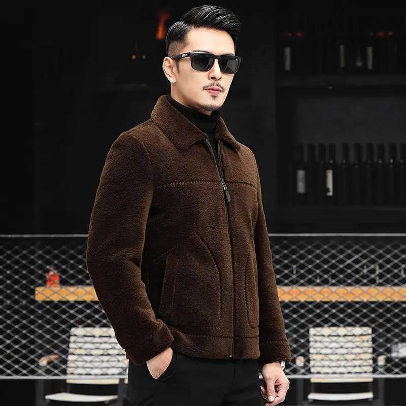 2023 Mens Autumn/Winter New Cotton Fur Coat Mens Solid Color Warm Coat Mens Short Wool Cut Jacket I549 W241213