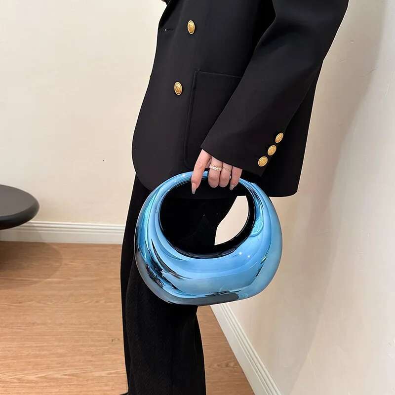 New Golden Evening for Women PVC Wrist Bag Dinner Party Wedding Round Handle Clutch Purse 2024 Designer Handbag