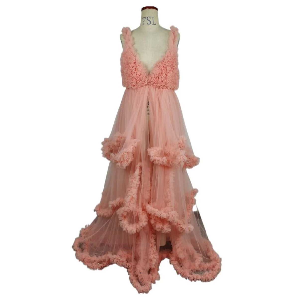 Tulle Materni Dress for Photoshoot Puffy Ruffles Baby Shower Dress Pregnancy Gowns Sheer Bridal Lingerie BathgownXJ241213