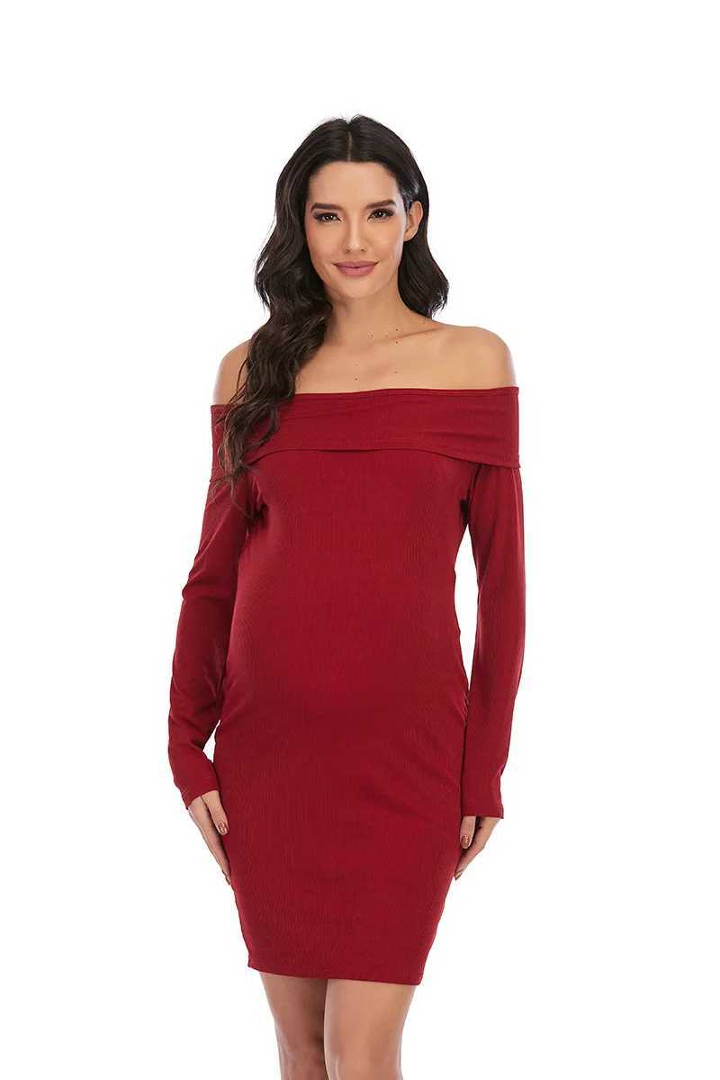 XXL New Materni Dresses Materni Skirt Solid Color One-Shoulder Dress for Pregnant Women Plus Size Sexy Pregnancy ClothesXJ241213