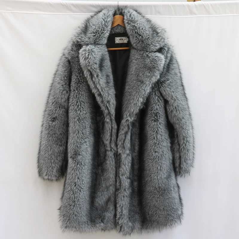 Mens fur coat mink long coat plus size winter thick and warm windbreaker W241213