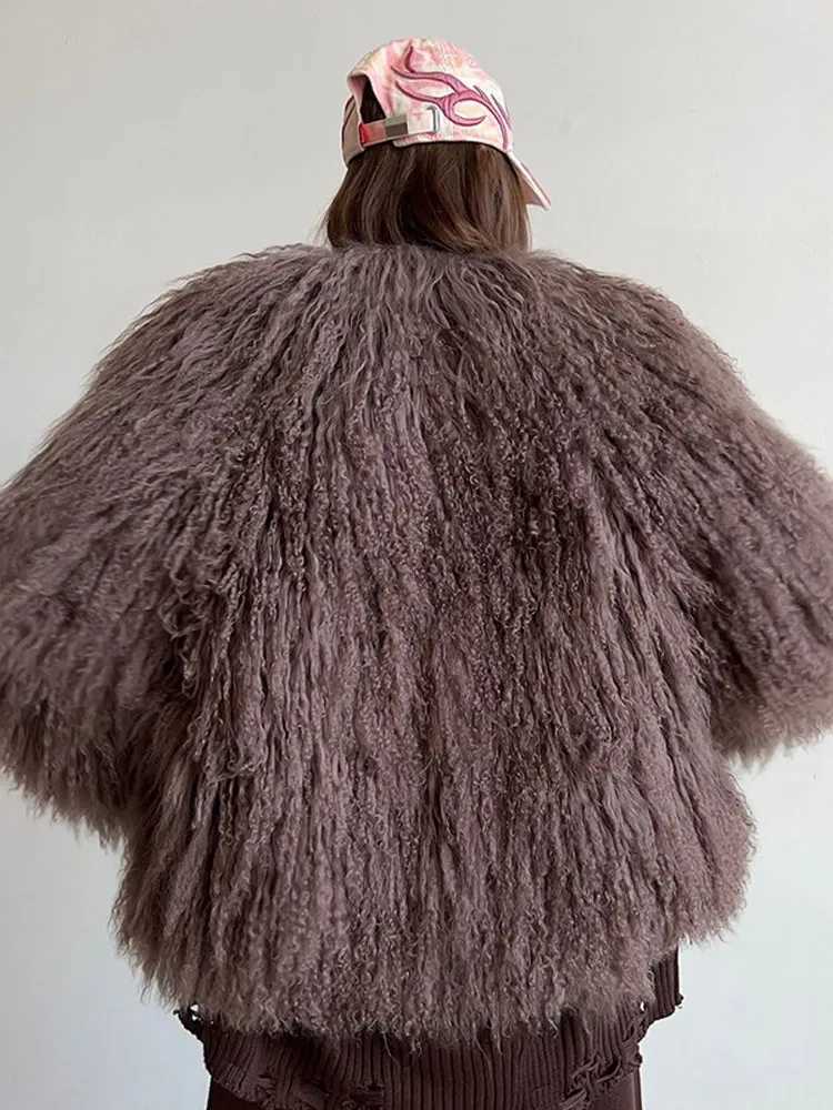 Womens fashionable warm round neck faux fur coat elegant long Slve thick plush jacket 2024 new winter womens high-purity jacket X241214