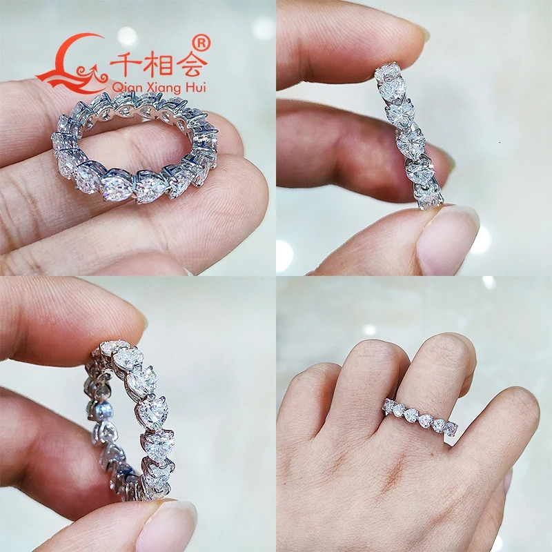 4mm heart shape D VVS white full of stone Band ring 925 Sterling Silver Rings Jewelry Engagement 241213