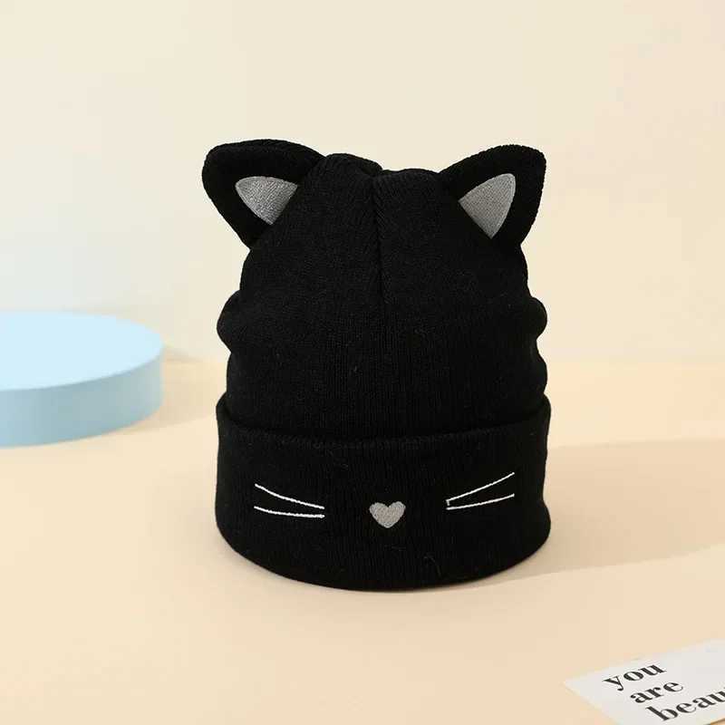 Spring and autumn childrens warm hats Kaii cat Beanie childrens boys and girls warm elastic baby hats 1-5 years clothing accessories W241213