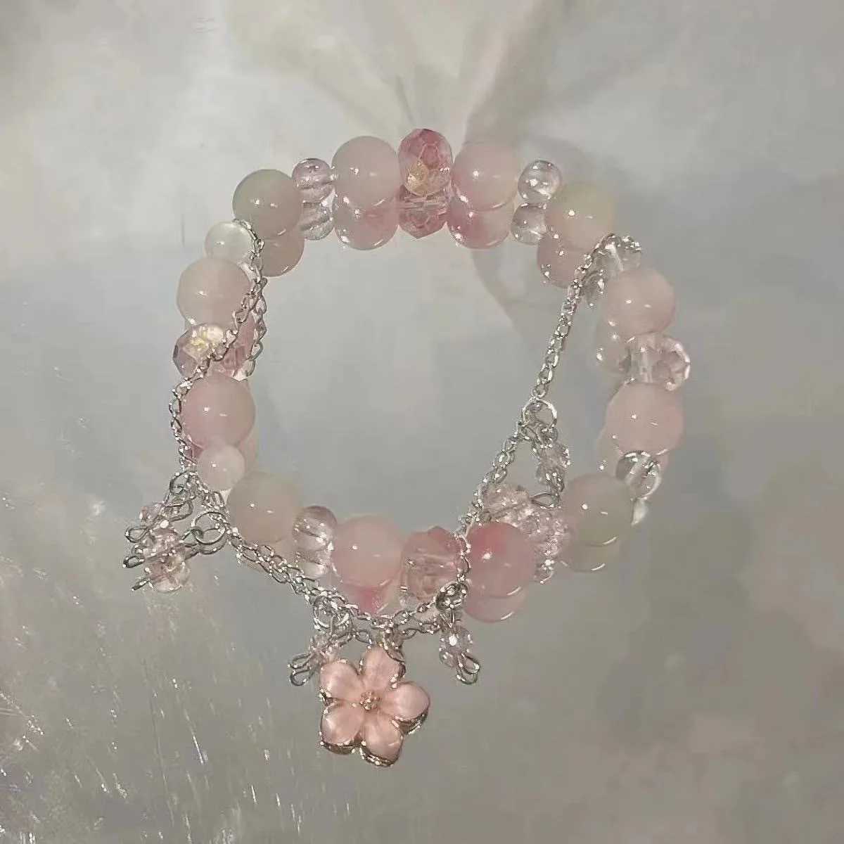 New Fashion Y2K Sweet Cherry Blossom Bracelet For Women Exquisite Elegant Flower Crystal Beaded Bracelet Girl Party Jewelry GiftXJ241214