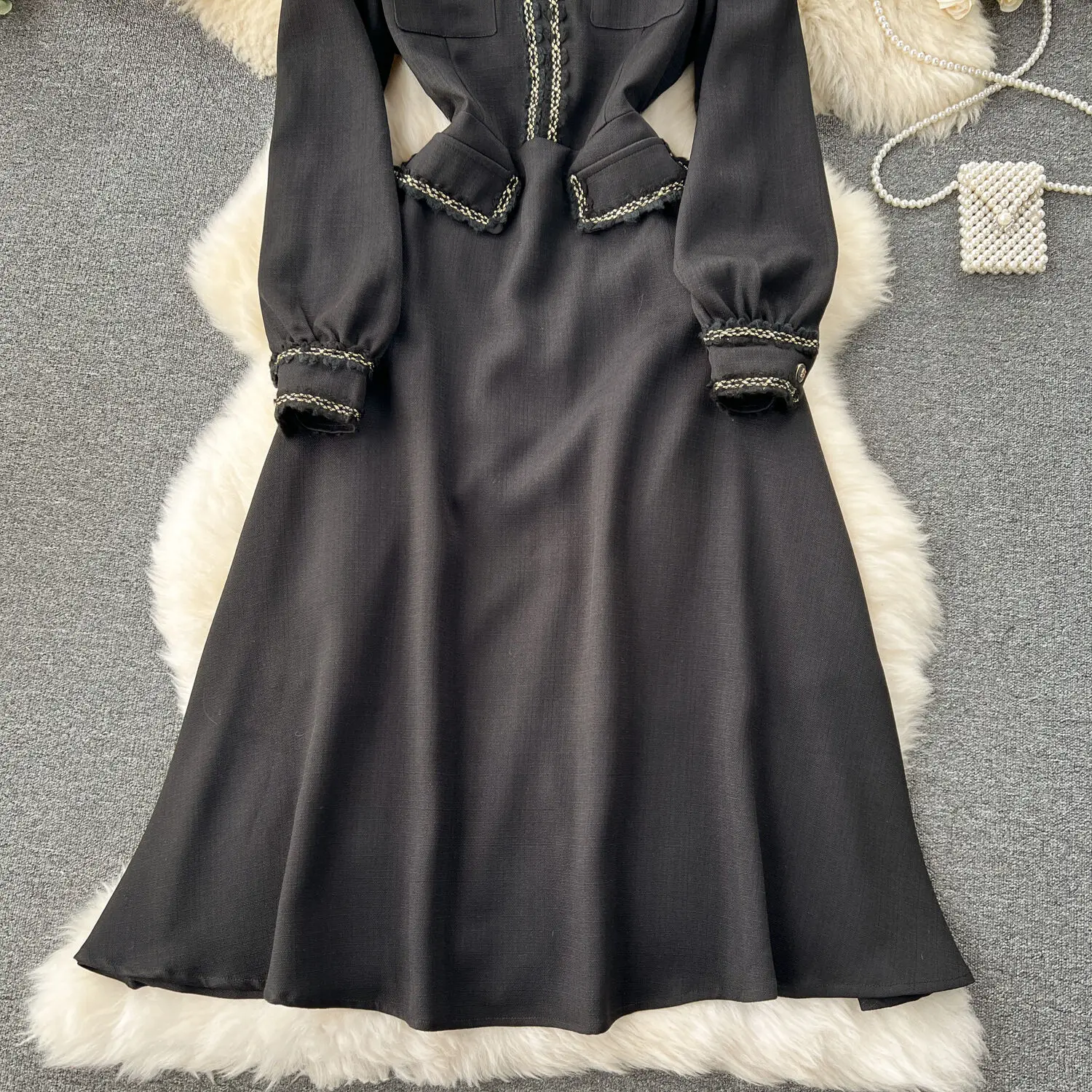 Casual Dresses Autumn Winter Dress Women Long Sleeve Thicken Herburn Style Elegant Office Lady Evengin Dinner Vestidos Black 2025