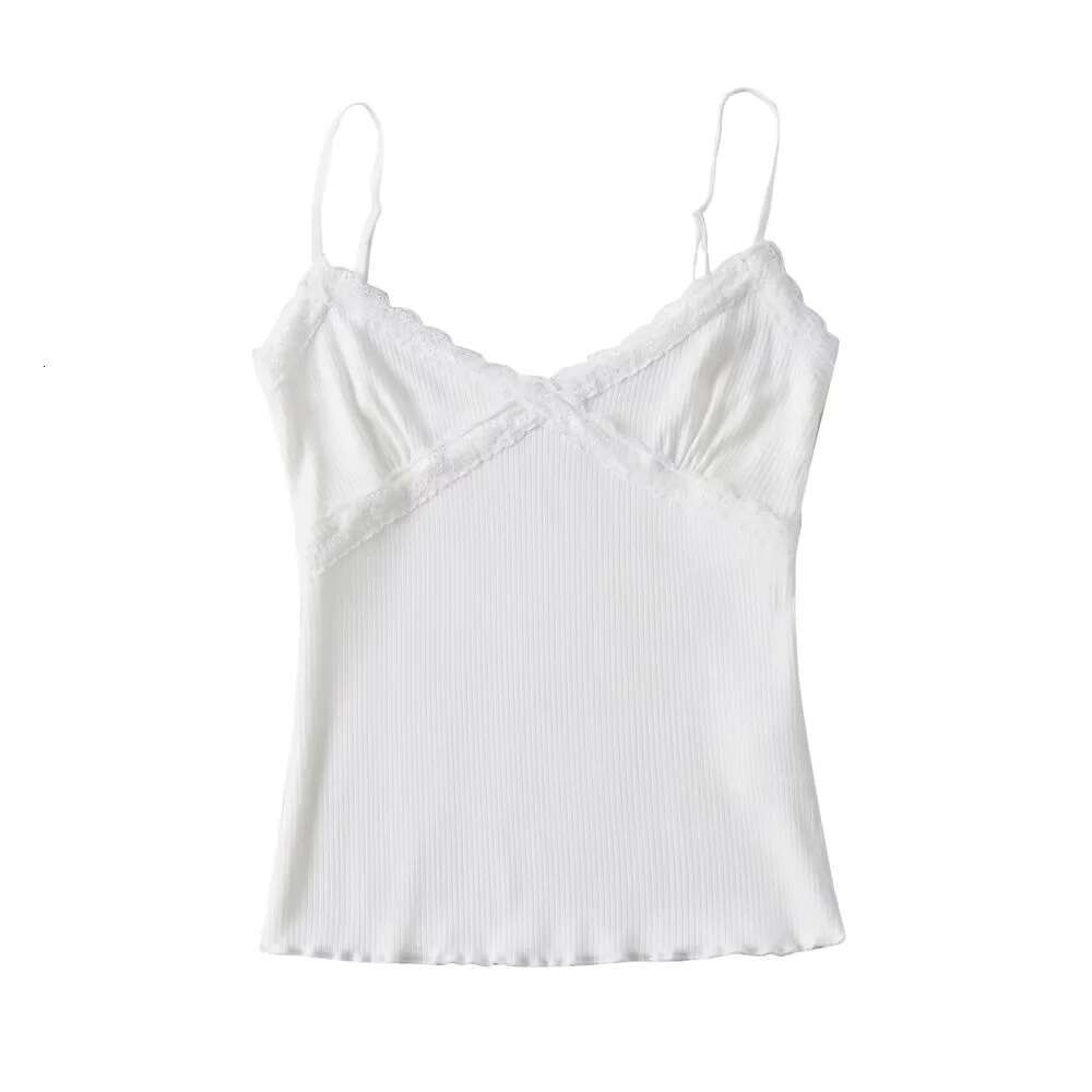 Summer Fresh Edition Lace Edge V-neck Top for Women, Elastic Tight Short Strap Top, 2024 Versatile New Trendy Clothing Ins