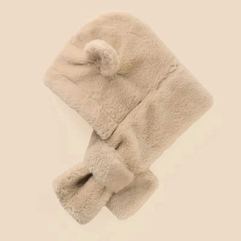 Winter Baby Hat Scarf One-Piece Faux Fur Kids Hats Bear Warm Neck Ear Cap for Boys Girls Windproof Beanies Infant Stuffs W241213