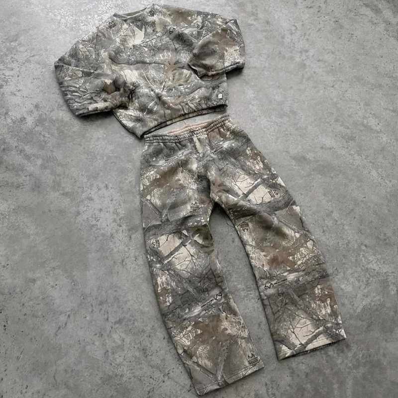 Y2K vintage Camouflage Hoodie Men Set Python Men Women Harajuku sweatshirt Fashion Leopard Pattern American High Street Clothing 241214