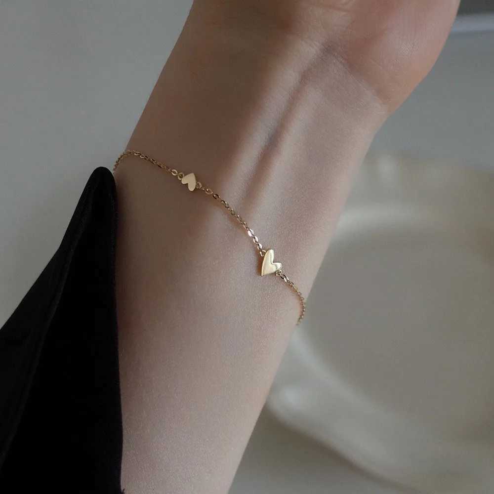 Minimalist Stylish Tiny Hearts Cute Stacked Bracelet Stainl Steel Gold Plated Chain Ladies Women Student Fashion Jewelry GiftXJ241214