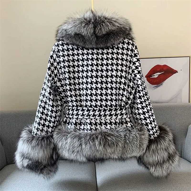 2022 Autumn Winter Womens New Hound Big Fur Collar Imitation Fur Coat Womens Warm Short Slim fit Fur Leather Jacket X241214