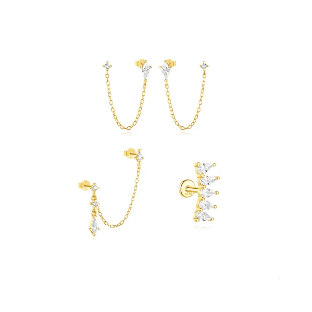 KO 925 Sterling Silver Earrings Women Kite tassel earrings/waterdrop zircon flat head thread piercing stud earrings jewels 241214