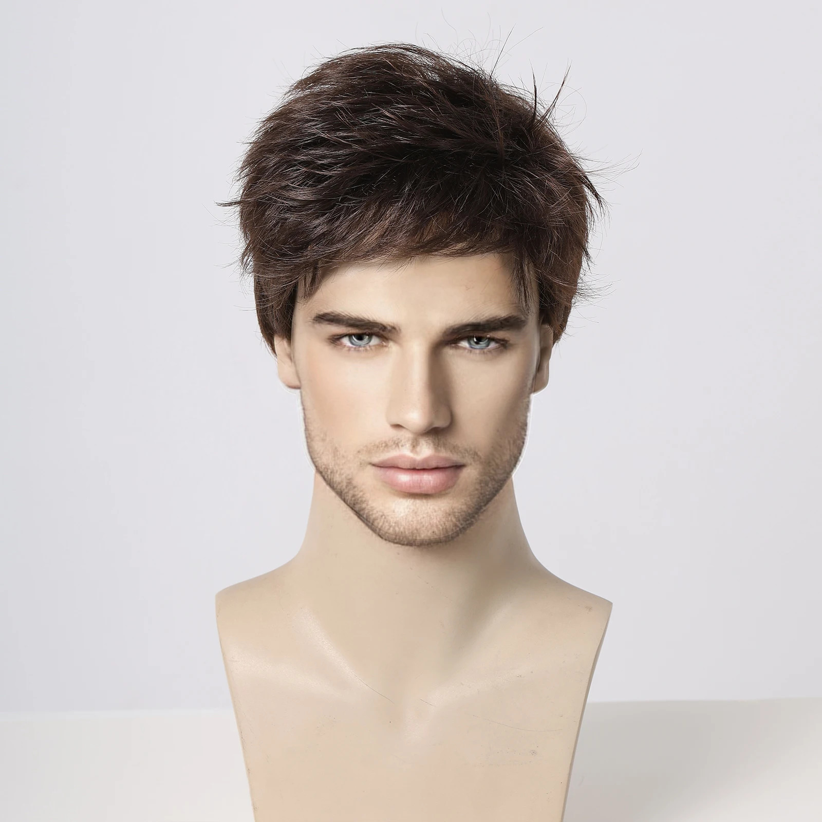 ELEMENT Short Synthetic Cool Dark Brown Loose Straight Hair Wig with Bangs Cosplay Party Daily Use Wigs for Man Natural Fiber 241213