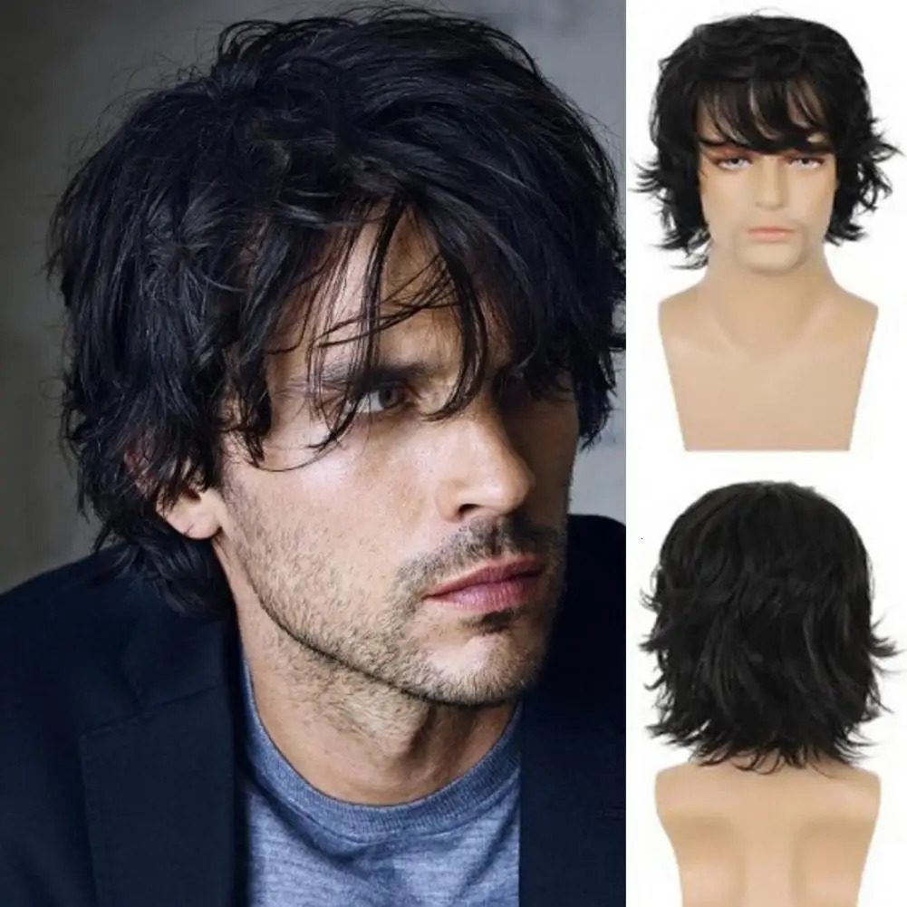 Short Men Wig Men Curly Wig Natural Looking Mens Short Curly Wig with Bangs Black Brown Golden High Temperature for Fluffy 241213
