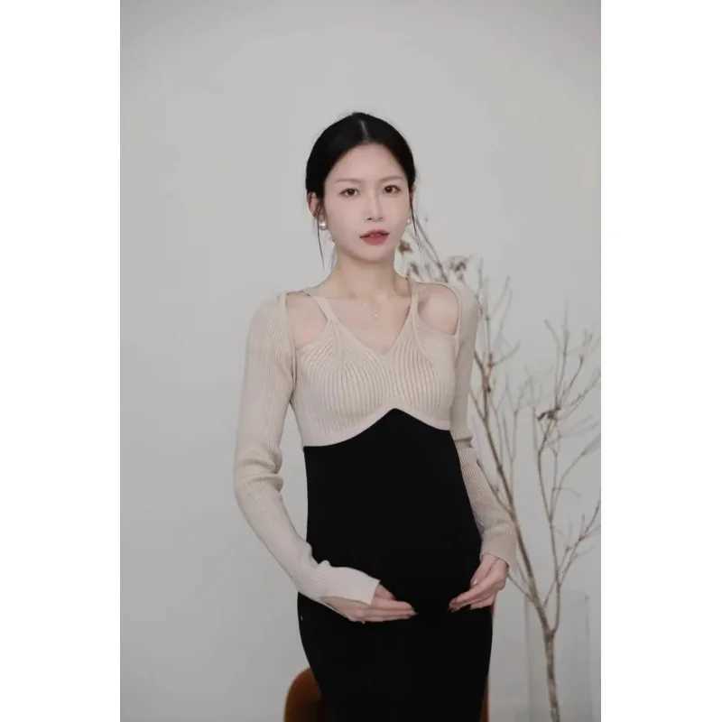 Autumn Winter Materni Dress A Line Slim Sweaters Clothes for Pregnant Women Bodycon Pregnancy Baby Shower ParXJ241213