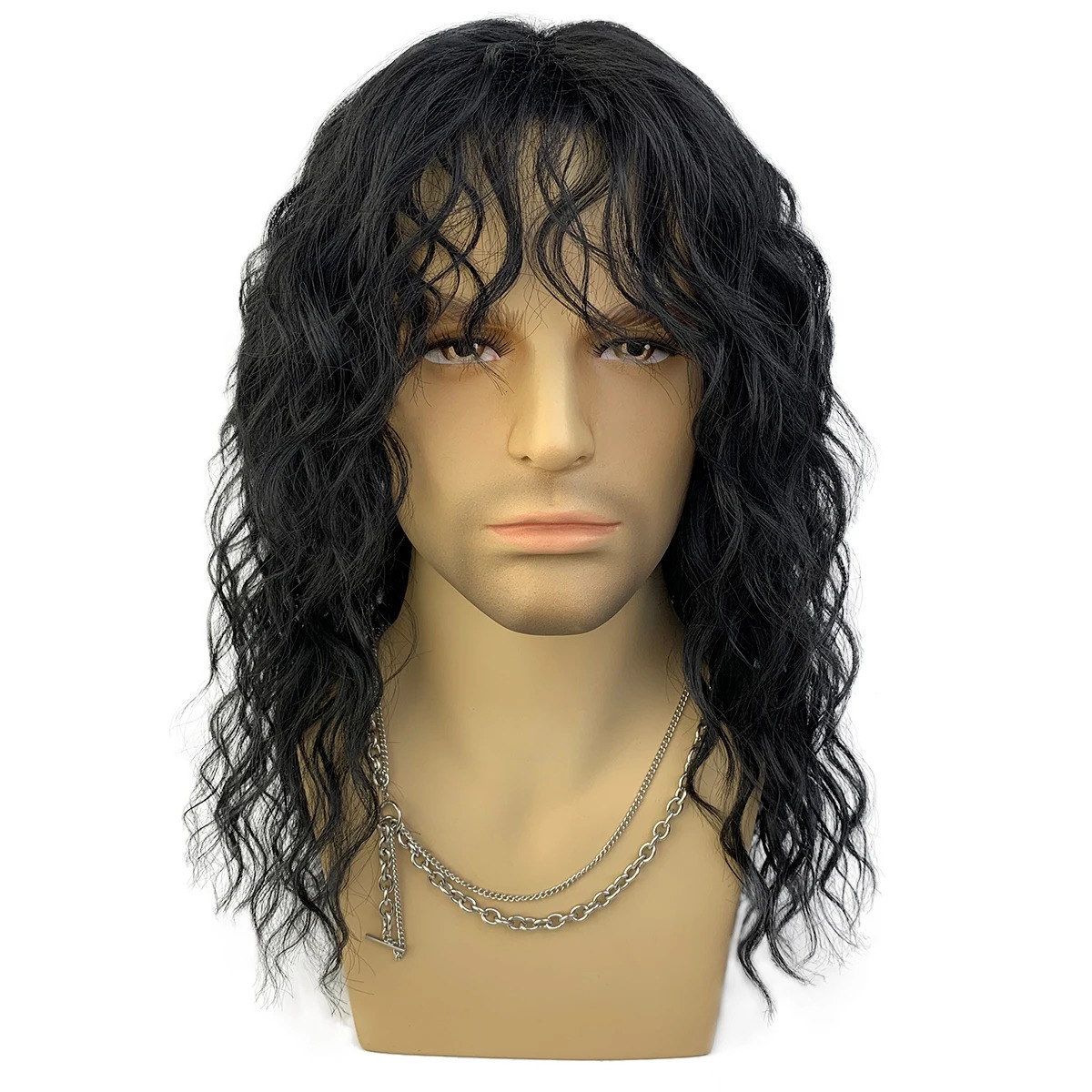 Synthetic Men Wig Natural Curly Dark Brown Color Male Wig With Bangs Water Wave Daily or Cosplay Adjustable Man Hair Wig 241213