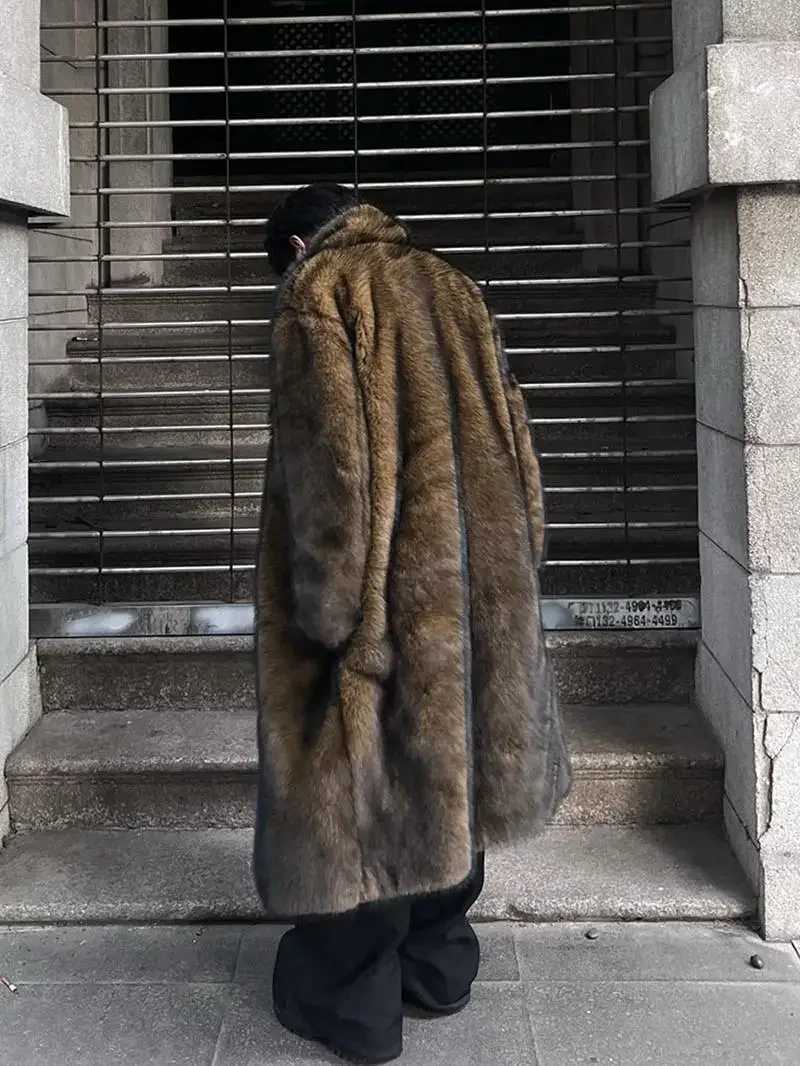 2024 Winter New Original Fox Hair Imitation High end Fashion Artificial Fur Mens Fur Long Thick Warm Long Sleeve Coat W241213