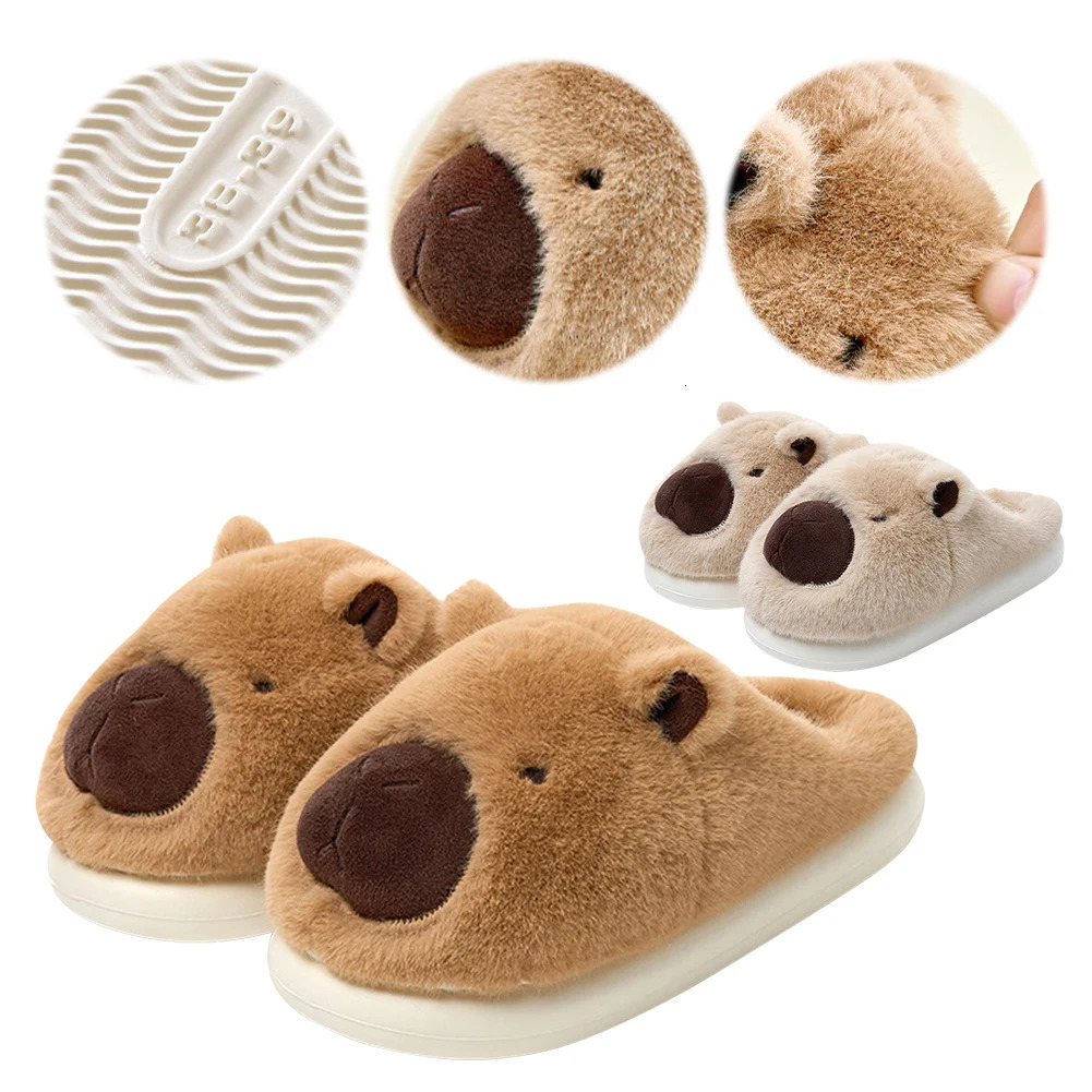 Cute Cartoon Capybara Plush Slippers Half Wrap Heel Home Soft Nonslip Warm Breathable Indoor Shoes Couple 241214