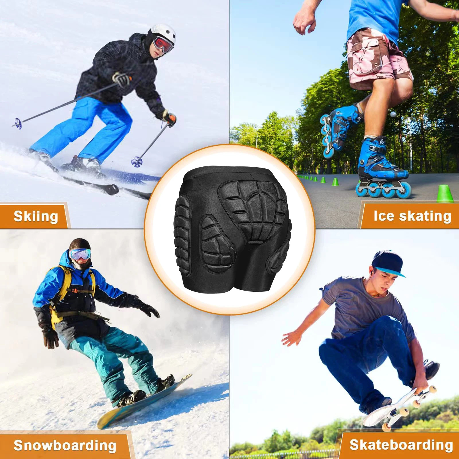 AVIVOR 3D Protection Hip Butt EVA Padded Short Pants Protective Gear Guard Impact Ski Ice Skating Snowboard Black 241213