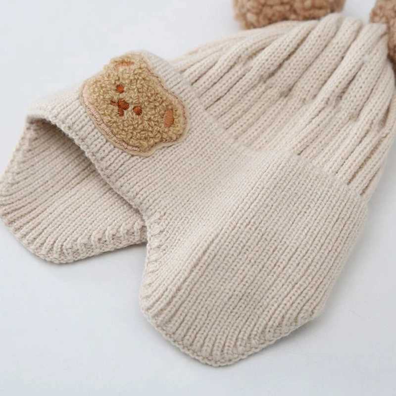 Bear winter baby hat cotton lined knitted childrens hat with ear cups baby hat W241213