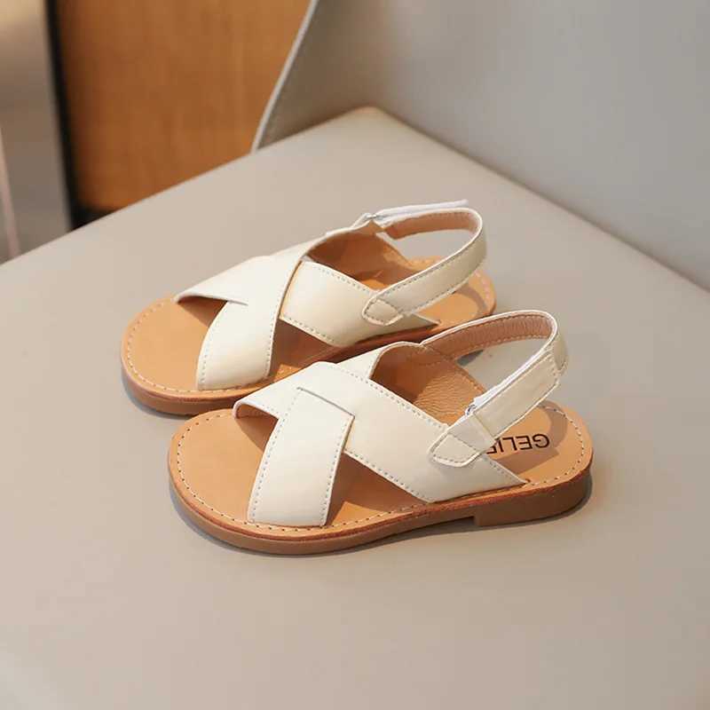 Sandals Size 21-35 Boys Girls Sandals 2024 Summer Children Beach Shoes Kids Fashion Cross-tied Anti-sliperry Soft Simple New Hot H03045 H241213