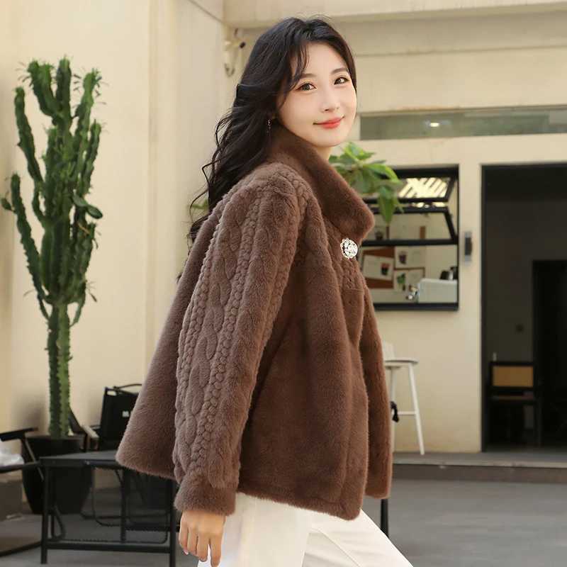 2025 fashion imitation mink velvet womens short jacket lightweight autumn and winter warm top collar coat jacket X241214
