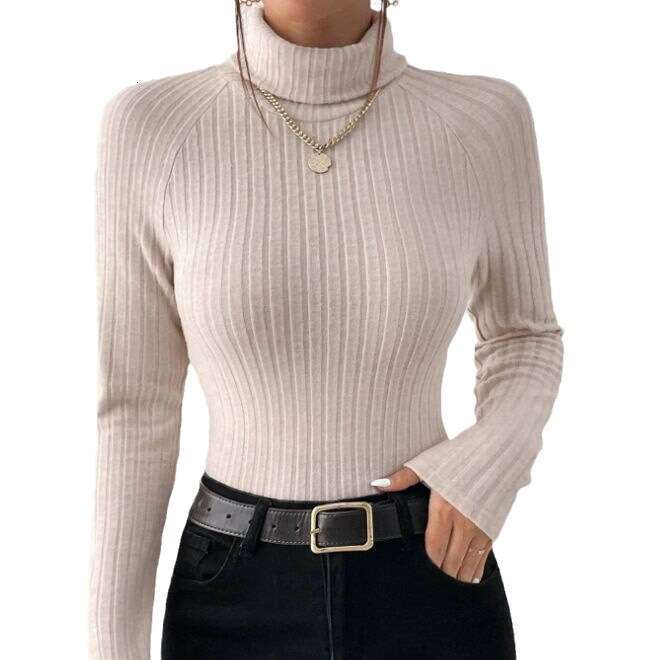 2023 European and American autumn new knitted base shirt with versatile temperament, high neck long sleeved pullover T-shirt