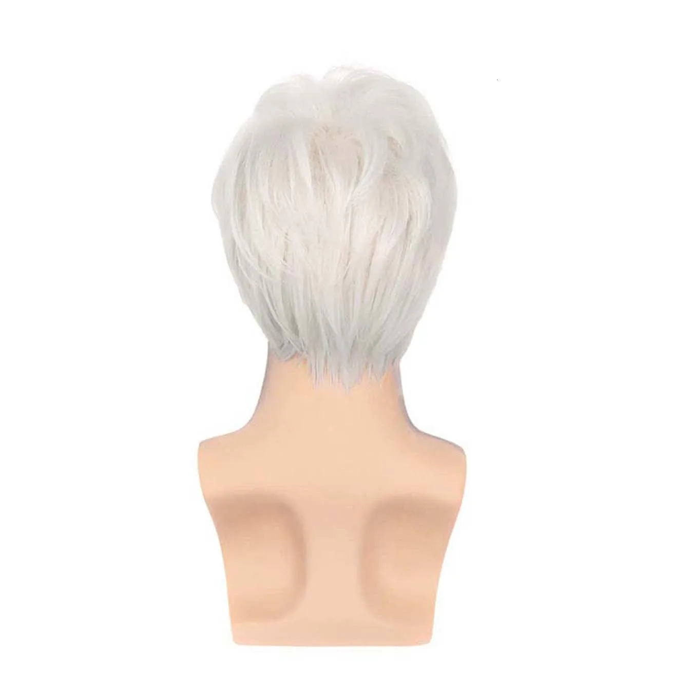 White Wigs for Men Synthetic Hair Short Wig with Bangs Hairstyles Curly Wig For Man Costume Carnival Party 241213