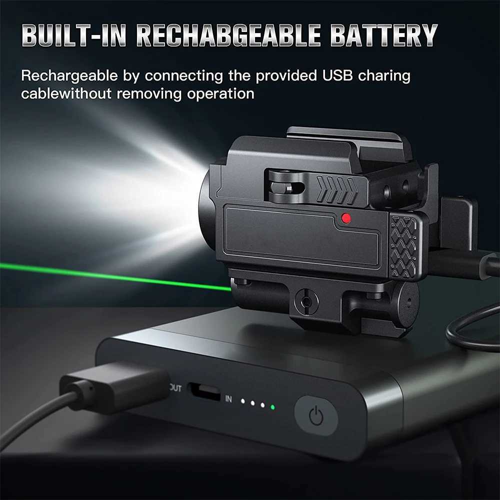 800 Lumens Tactical Weapon Gun Light Red Green Dot Laser Sight Combo USB Rechargeab D Flashlight Handgun Pistol LightXJ241214