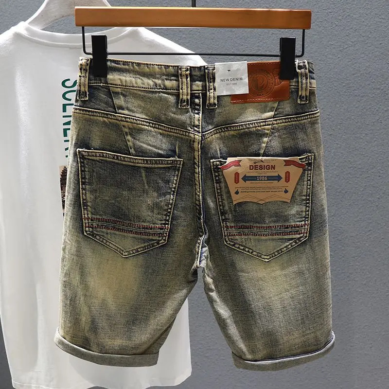 denim mens summer jeans retro Distressed knee length casual fashion shorts 241211