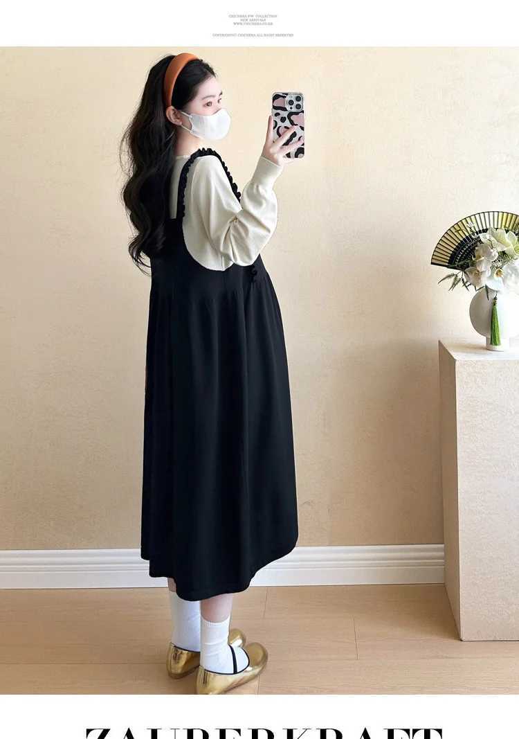 2024 Autumn Materni Knitte Dress Fashion Long Sleeve Pregnant Woman Embroidery Dress Sweet Lady Dresses Faux Two Pieces DressXJ241213