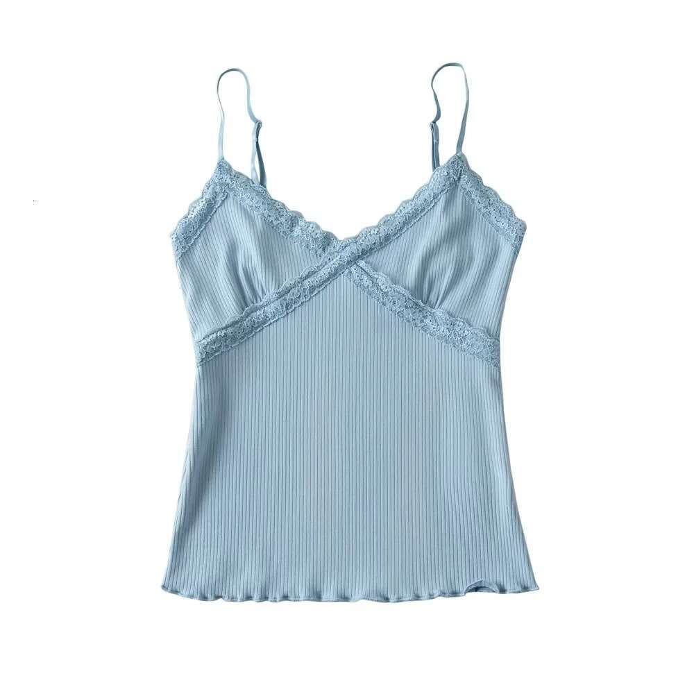 Summer Fresh Edition Lace Edge V-neck Top for Women, Elastic Tight Short Strap Top, 2024 Versatile New Trendy Clothing Ins