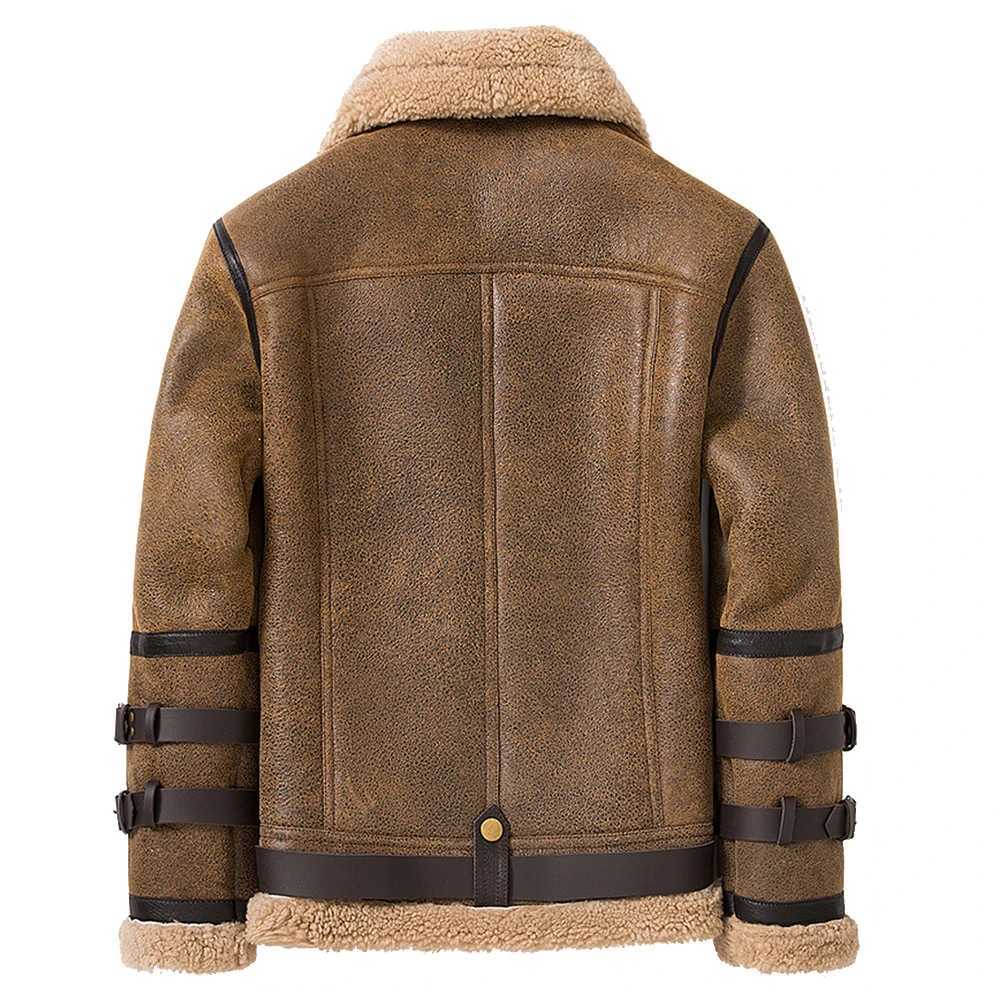 Double neck thick leather sheepskin jacket natural wool coat winter mens warm fur clothing W241213