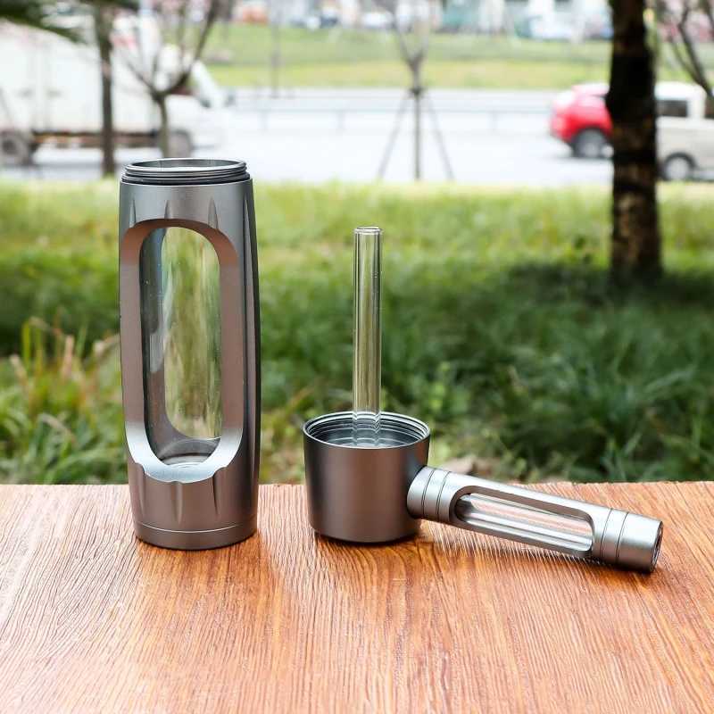 155mm Dry Burning Grass Smoking Tube Portable Aluminum Alloy Glass Tobacco Tube Water Smoke Tube Accessories W241214