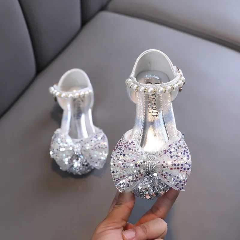 Sandals Sweet Girl Princess Sandals Fashion Rhinestone Pearl Bow Baby Shoes Kids Party Children Dance Little Girls Leather Shoes H06267 H241213