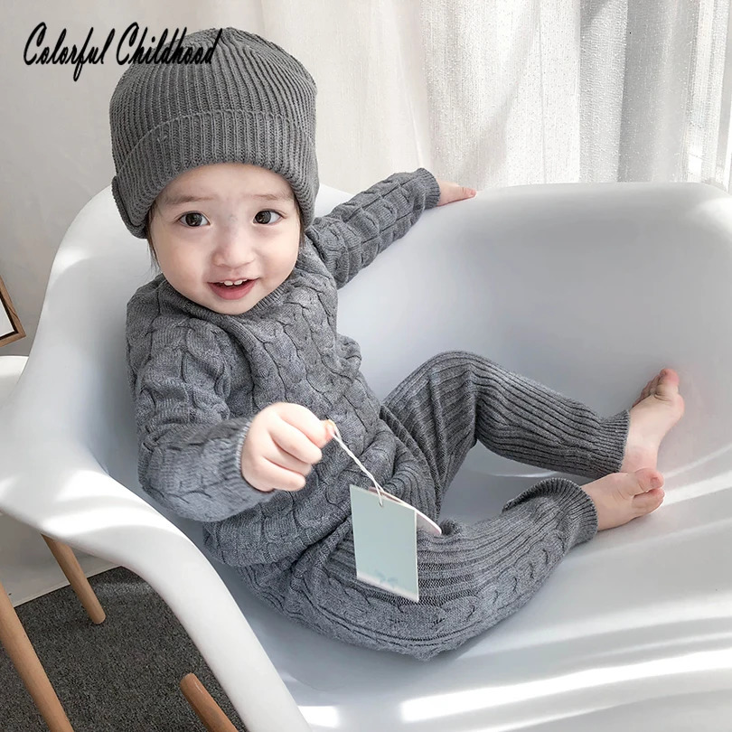 Baby Boys Girls Clothing Sets Fall Winter Sweater Pants Infant Boys Knit Tracksuits Toddler Girls Boys Suit Hoodies Pants Set 241213