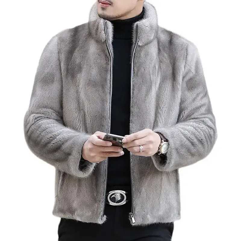2023 new mens faux fur coat Korean fashion ultra-thin clothing autumn fluffy warm coat casual mens top T78 W241213