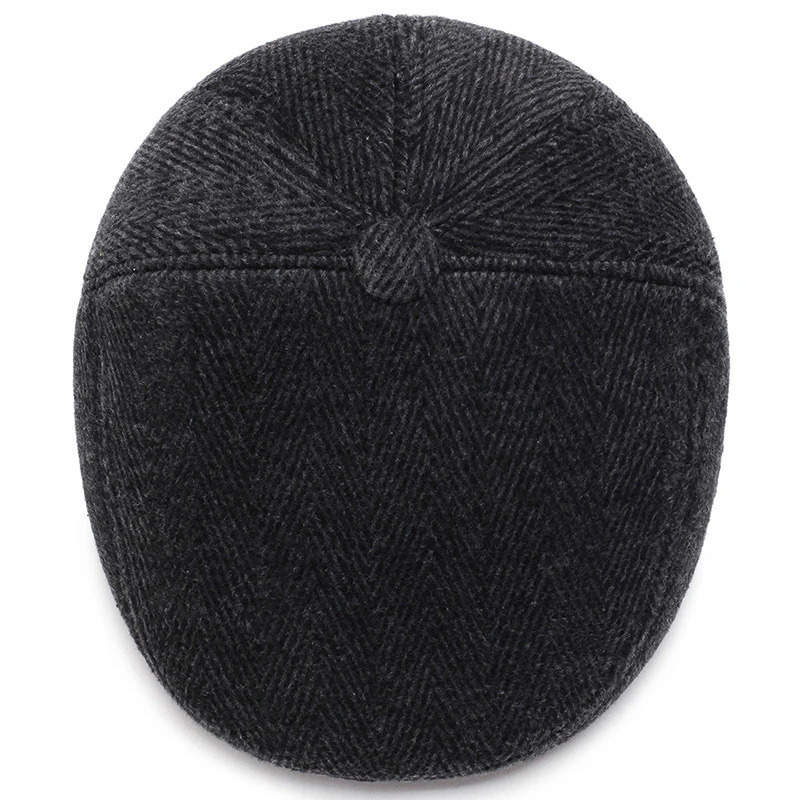 HT2630 Beret Cap Autumn Winter Beret Thick Warm Earflap Cap Men Vintage Wool Felt Hat with Ear Flap Male Flat Cap 241214