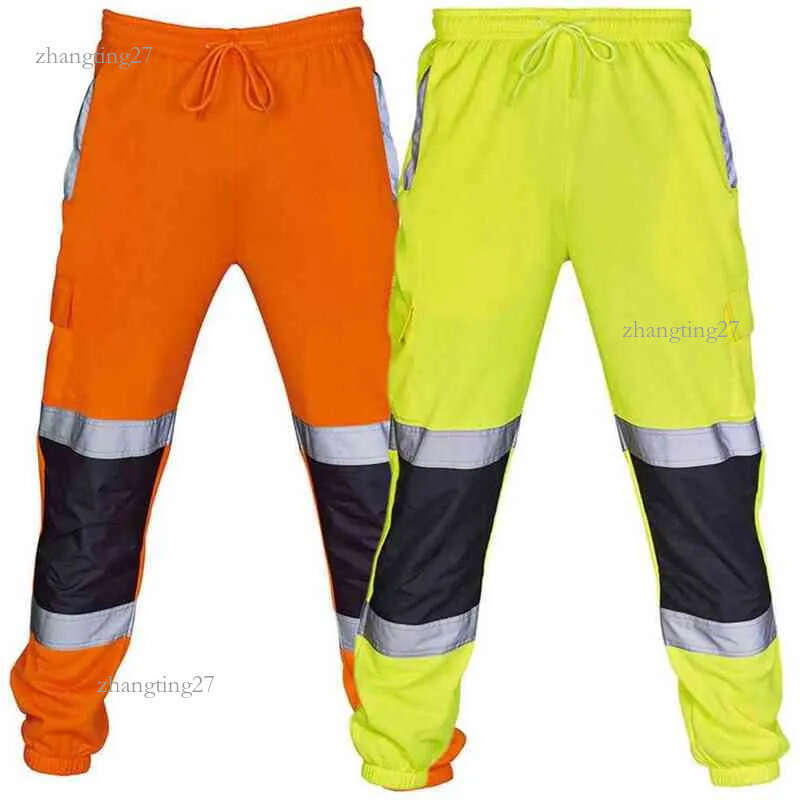 Fashion Men Road Work High Visibility Overalls Casual Pocket Work Casual Trouser Pants Autumn Reflective Trousers H1223